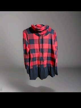 Red and Black Buffalo Check Cowl Neck Sweater Women's Size XL